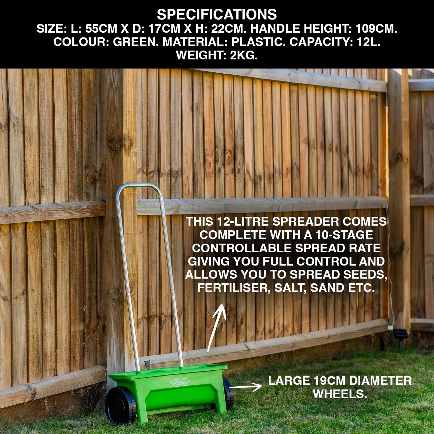 B Green LTD 12L Garden Lawn Seed/Fertiliser Spreader Grass Weed Feed Salt Gritter